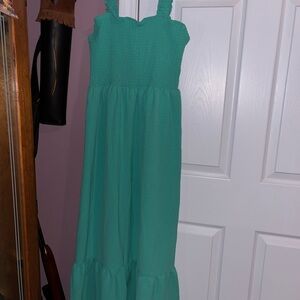 Derek Heart Teal Smocked Strap Maxi Dress